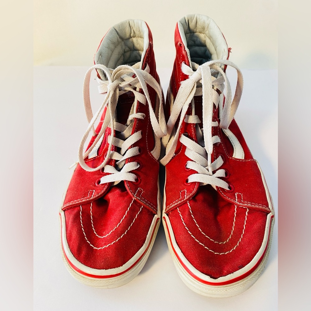 Vans off the Wall red high tops sneakers , 8.5 womens/ 7 mens, good condition